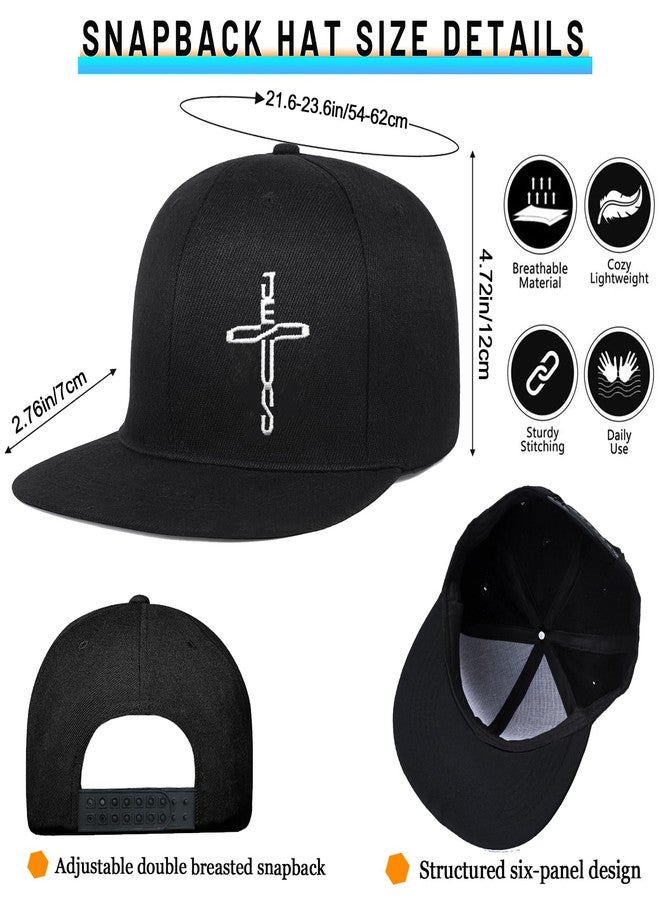 viofre Snapback Hats for Men Embroidery Flat Bill Hats for Men Women Christian Hat Fitted Jesus Cross Hat Black Baseball Adjustable Hip Hop Cool Cap Snap Back Trucker Skateboard Christ Gift - Image 3